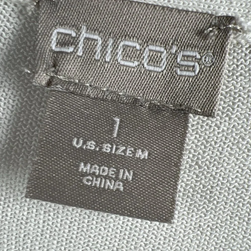 Chicos Women's Cardigan Sweater Med Solid White Ruched Long Sleeves Open Light‎